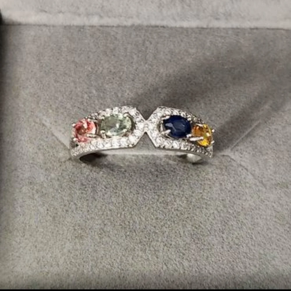 S925 Colorful Sapphire ring 4 stones